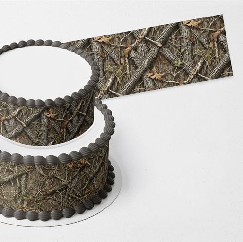 Camo Edible Cake Wrap Strips – Realistic Camouflage Icing Sheet Cake Side Decoration – Hunting & Outdoors Birthday Cake Topper (3 Pre-Cut Strips, 2.5" x 10.5") (Pattern E)