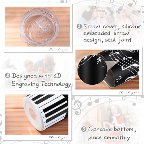 Umigy 2 Pieces Piano Gift for Teacher Graduation Player Pianist Lovers, Guitars Tumbler Mug with Lid Straw and Brush, 20 oz Musical Note Travel Coffee Mug Stainless Steel Cup