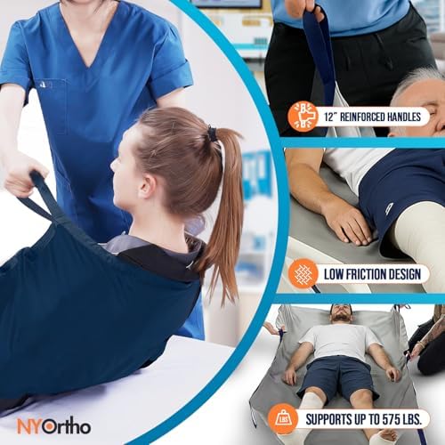 NYOrtho Bed Positioning Pad for Elderly - 35 X 55'' Glide Transfer Sheet - Reusable Low-Friction Transfer Pads for Patients with 12 Ergonomic Handles - Supports Up to 575 Lbs