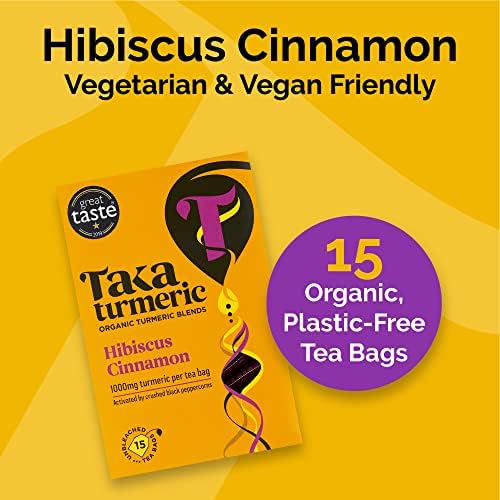 Taka Turmeric Tea, Organic Hibiscus Cinnamon (1 x Carton (15 tea bags))