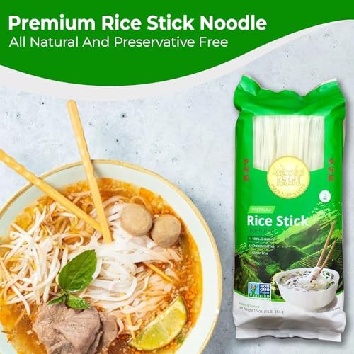 3MM Rice Stick Noodles (Authentic) | Pack of 3 | 1LB 454g Per Pack | Use For Pad Thai & Pho | DIY Cooking Instructions Included | Four Elephants Brand