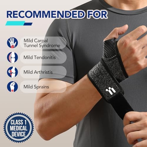 2 x Wrist Brace with Soft Thumb Opening for Mild Carpal Tunnel Tendonitis Arthritis Sprains (Not for Thumb), Compression Hand Brace for Women Men, Wrist Support Strap for Sports Work Typing Sleeping