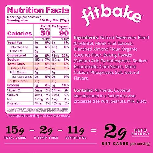 FitBake Keto Low Carb Yellow Cake Baking Mix | 2g Net Carbs Per Serving | No Added Sugar | Zero Sugar & Gluten Free Desserts, Naturally Sweetened Keto Snack 7oz