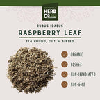 Organic Raspberry Leaf Cut & Sifted, by Herb Co, Rubus Idaeus, from Albania, Kosher, for Tea, Apple Cider Vinegar, Salves, Lotions, Creams, Toner & Hair Rinse, 1/4 lb