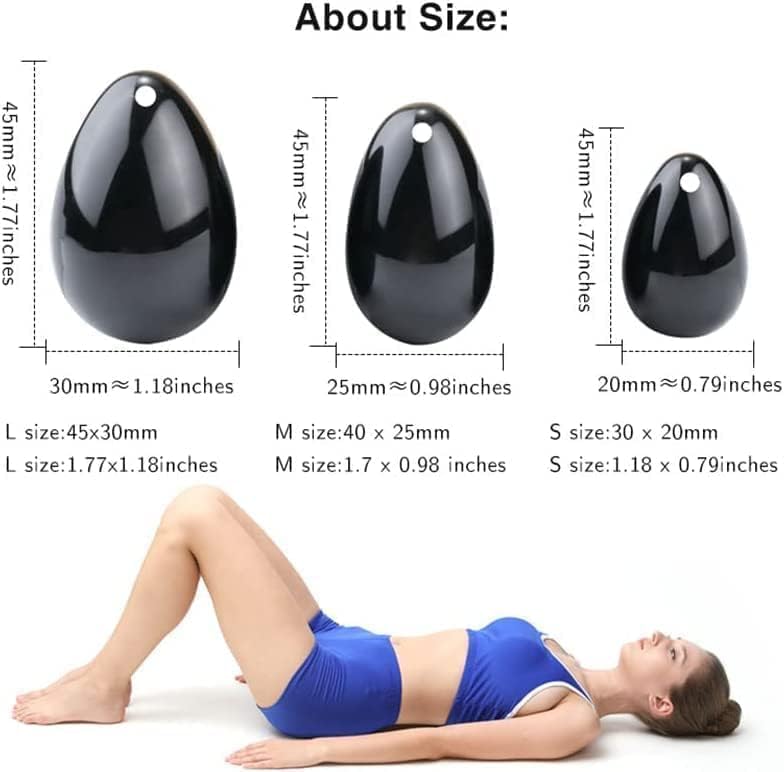 3 in 1 Set Yo-ni Massage Eggs Stone, Genuine Natural Jade Massage Ball Stone for Women Body Massage Muscle Training, Crystal Massage Stones Relax Exercise (Black (Black Obsidian))
