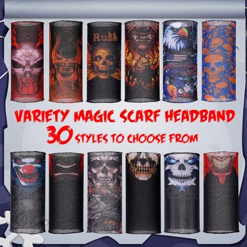 Tarpop 30 Pcs Skull Face Mask for Summer Work Halloween Motorcycle Neck Gaiter Bulk Seamless Headwear Balaclava Face Covers