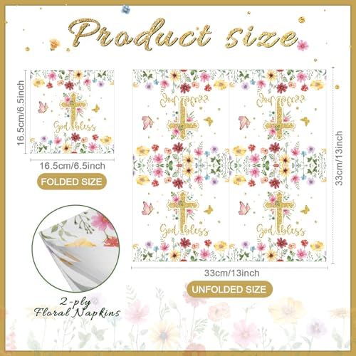 Nuanchu 50 Pcs Baptism Napkins God Bless Napkins Christening Party Decorations First Holy Communion Cross Religious Paper Supplies for Religious Holiday Dinner Party Decorations