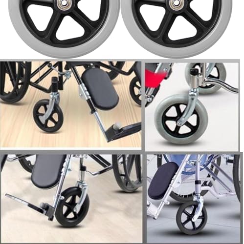 WORDFUN 6" 7" 8" Solid Tyre, Black Grey (2 Pcs), Front Wheel Tires for Wheelchair, Wheelchair Caster Wheel, Antiwear, Front Wheels Replacement Parts, Non-Slip