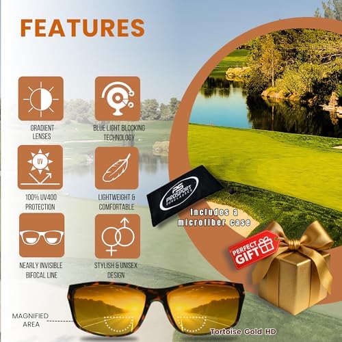 proSPORT Blue Light Blocking Bifocal Sunglasses, HD Amber Gradient Lens, Anti-Reflective, UV Protection Men & Women