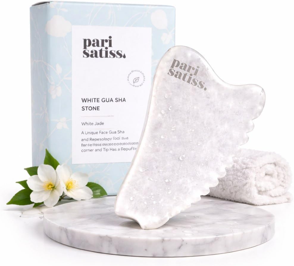 Gua Sha Facial Tool – White Jade Gua Sha for Face & Neck, Lymphatic Drainage Face Massager, Gentle Jawline Sculpting & Puffy Face Reducer, Natural Skin Care Tool for Women