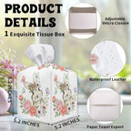 Easter Tissue Box Cover - Flower Rabbit Leather Tissue Holder Square Tissue Cube Box - Easter Decor for Night Stands, Vanity Countertop, Car, Office, Home Desk Tabletop Supplies & Decorations - A04