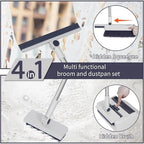 SDSM Broom with Dustpan Combo Set, 4 in 1 Multifunctional Broom and Dustpan with 52" Long Handle, Concealed Squeegee and Cleaning Brush, for Clean Home Kitchen Bathroom Office, Indoor Outdoor Floor