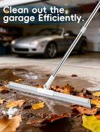 Floor Squeegee Broom with Long Handle, Heavy Duty Rubber Squeegee Kit with 2 Replacement Heads & 1 Cloth, Scrubber for Tile Floor, Garage, Concrete (3-in-1 Set)