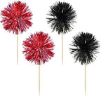 Gyufise 30Pcs Foil Firework Cupcake Toppers Sparkle Tinsel Cake Toppers Tinsel Drink Cake Decoration Cocktail Picks for Birthday Wedding Graduation Party Supplies Black Red
