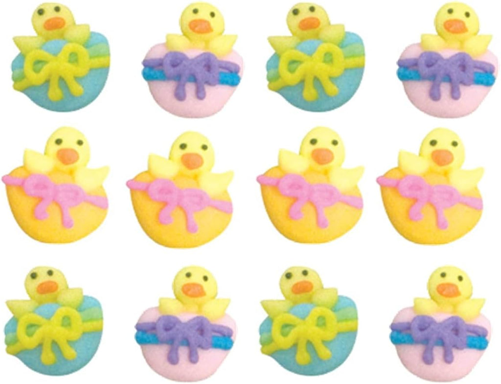 Edible Easter Cupcake Toppers, 12 Count – Chicks in Shell Sugar Charms (5/8") – Royal Icing Cake Decorations for Cupcakes, Cookies & Spring Desserts