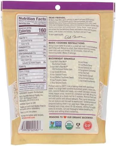 Bob's Red Mill Organic Gluten Free Buckwheat Groats, 16oz (Pack of 1) - Non GMO, Whole Grain, Vegan, Kosher