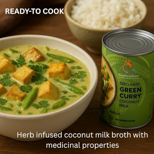 Islands Harvest Organic Green Curry Coconut Milk Pack of 12 - Vegan, Kosher, Halal, Non-Gmo, Usda Organic Green Curry - No Added Artificial Flavors, Colors & Preservatives