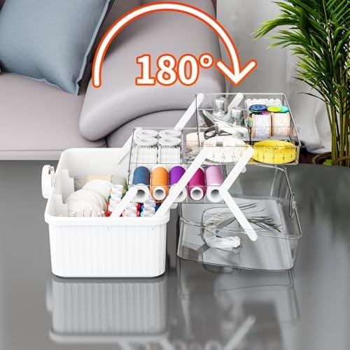 SuoXing 3-Layer Plastic Craft Box and Art Supply With Handled,Portable Ivf Medication Organizer,First Aid and Medicine Box,Multipurpose Hair Organizer for Girls Hair Stuff/Craft Tool,White