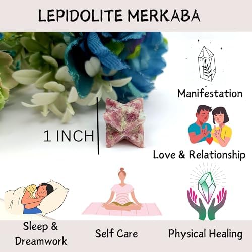 Jet Lepidolite Merkaba Star 1 Inch – Healing Crystal Sacred Geometry Stone for Meditation, Reiki, Chakra Balancing & Spiritual Growth
