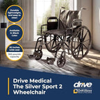 Drive Medical SSP220DDA-SF Silver Sport 2 Lightweight Folding Wheelchair, Black