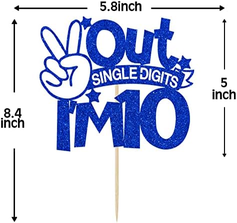 Blue Glitter Out Single Digits I'm 10 Cake Topper, Double Digits 10, for Boys Girls 10th Birthday Decorations, Happy 10th Bithday Decorations