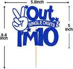 Blue Glitter Out Single Digits I'm 10 Cake Topper, Double Digits 10, for Boys Girls 10th Birthday Decorations, Happy 10th Bithday Decorations