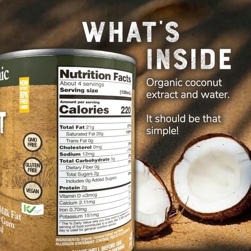 Organic Coconut Cream – NO GUAR GUM, Unsweetened, 20–22% Fat, 13.5 oz (12-Pack) | Nature’s Greatest Foods