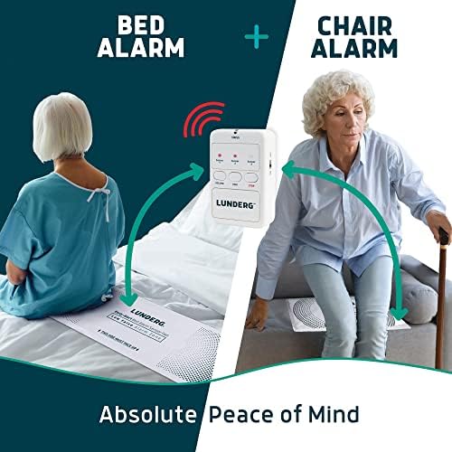 Lunderg Bed Alarm for Elderly Adults & Chair Alarm Set - Wireless Early-Alert Sensor Pad, Chair Pad & Pager - Bed Alarms and Fall Prevention for Elderly and Dementia Patients - Full Caregiver Set