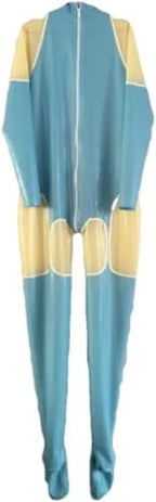 Latex Rubber Bodysuit Handsome Racing Suit Catsuit,Blue-Transparent（Female）,Custom Size
