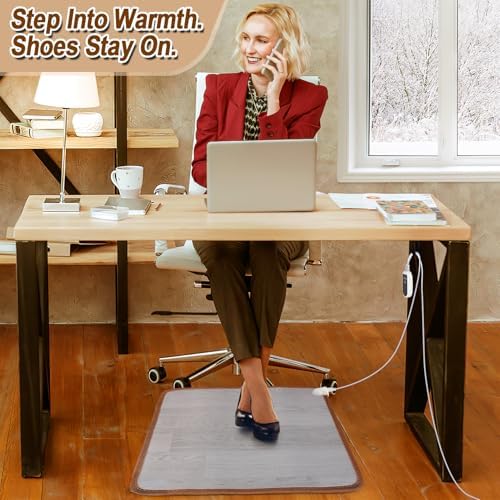 Heated Floor Mat - Foot Warmer Under Desk, 19.7x21.7in Heated Feet Rest for Home Office Desk, Winter 110V Electric Heating Pad with 3 Timers & 10 Adjustable Temperature