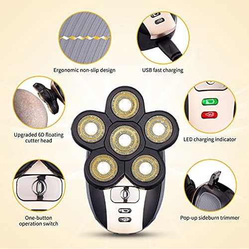 Head Shavers for Men - Upgraded Multifunctional Bald Head Shaver, Waterproof Electric Razor for Men Cordless Rechargeable Shaving Grooming Kit (Gold)