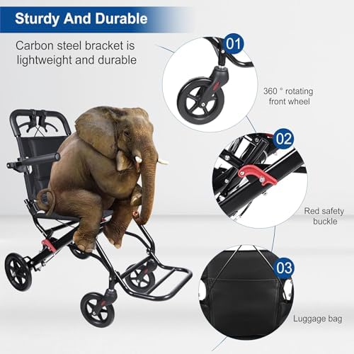 Wheelchairs for Adults Lightweight Foldable – Ultra Lightweight Transport Wheelchair, Portable Folding Transfer Chair for Seniors, Adolescents and Children, Narrow Wheelchair for Tight Spaces & Travel