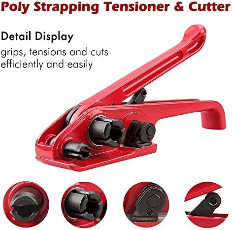 Poly Strapping Tensioner & Cutter Manual Banding Sealer Tools Set with PP Plastic Strapping Kit 4000" Length, 100 Metal Seals