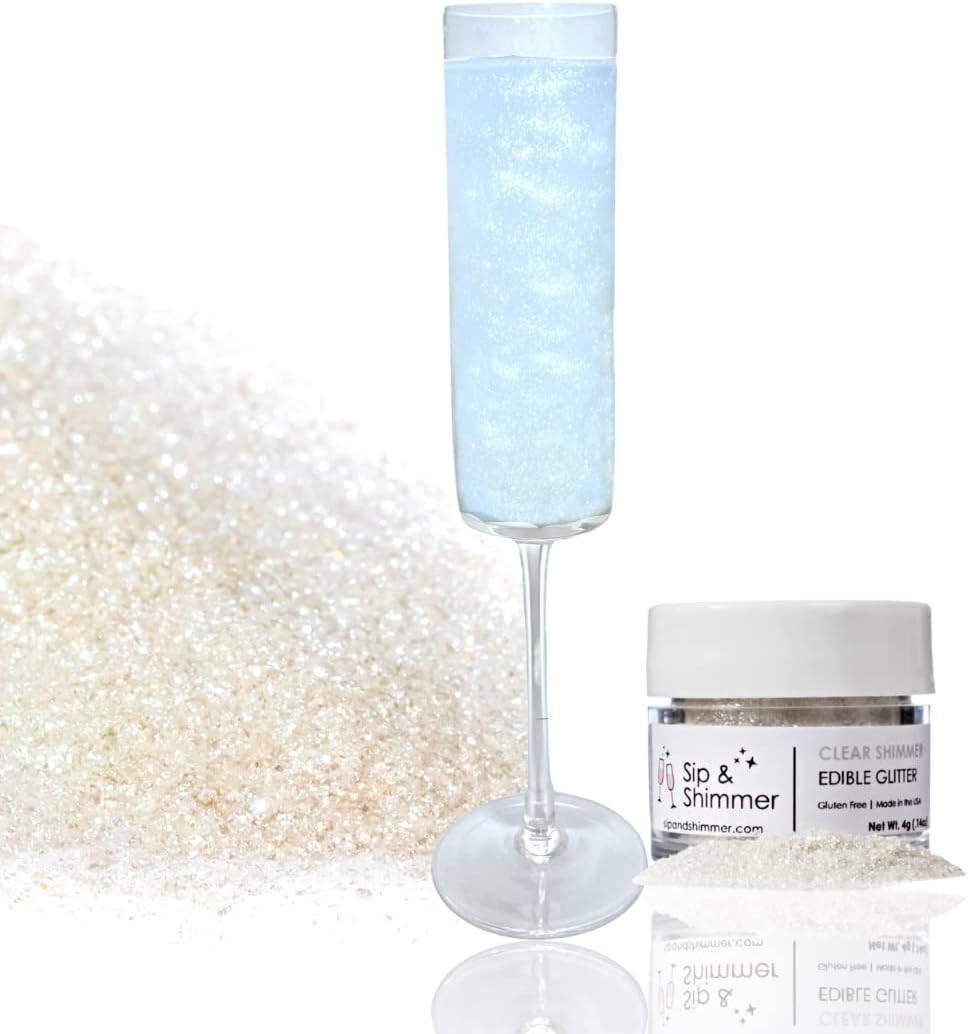 Sip and Shimmer Edible Glitter for Drinks – Drink Glitter for Cocktails, Wine, Champagne, Beverages – Food-Grade Cocktail Glitter Made in USA – Kosher, Nut-Free, Gluten-Free – Clear Drink Glitter