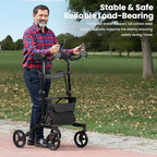 Sunderwell Upright Walker for Seniors & Adults with Seat 450 lb Capacity, Stand Up Walkers Foldable, 19.8 lbs Lightweight, Adjustable Arms, 7.9-Inch Wheels for All Terrain Rollator Walker (Black02)