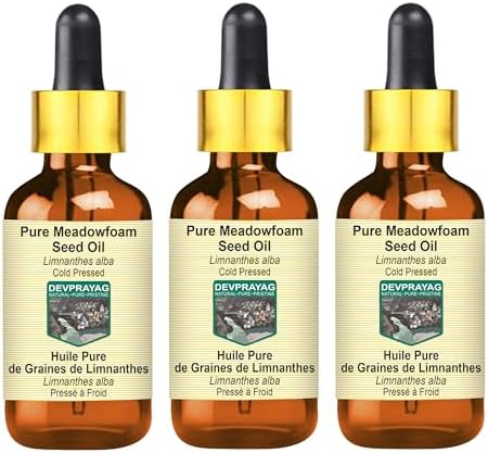 Pure Meadowfoam Seed Oil (Limnanthes alba) with Glass Dropper Cold Pressed (Pack of three) 100ml X 3 (10 oz)