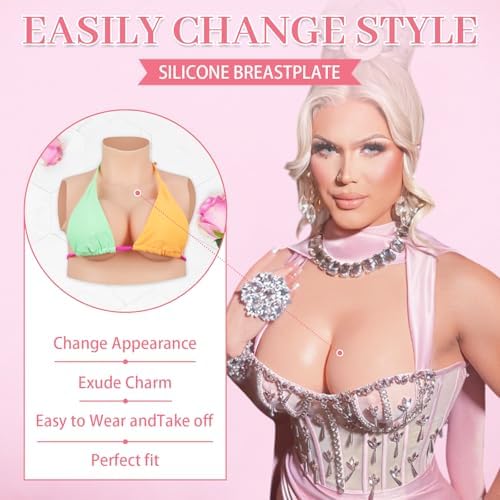 Realistic Silicone Breastplate Breast Forms for Crossdressers Transgender, B-I Cup Fake Boobs for Drag Queen Cosplay