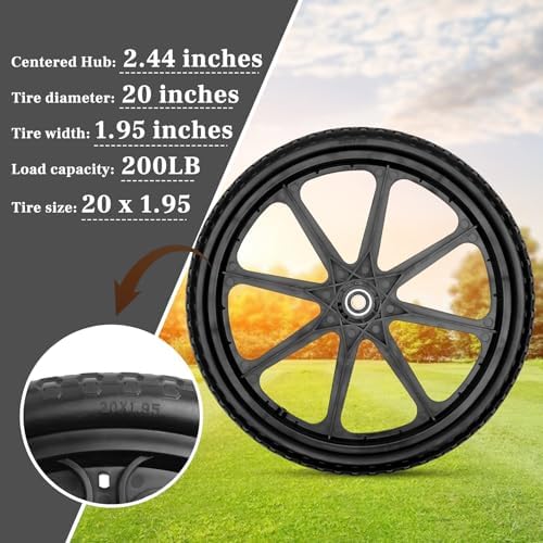 Upgraded 20" Flat Free Wheels Compatible with rubbermaid Wheelbarrow Tires, 20" Flat Free Tires with 5/8" and 3/4" Bearings Replacement for rubbermaid Cart Wheels/Big Wheel Utility Carts
