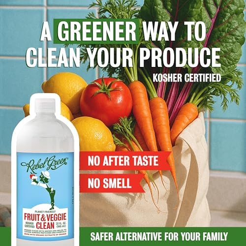 Rebel Green Fruit & Veggie Clean - Plant-Based Produce Cleaner - Natural Fruit and Vegetable Wash with No Aftertaste - Dirt & Grime Removal - Made with Organic Extracts of Citrus - 16 FL OZ