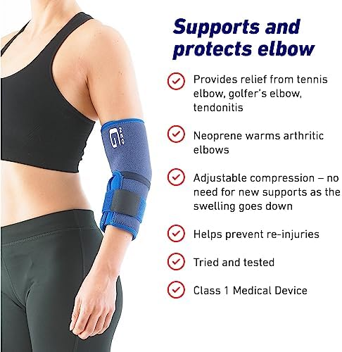 Neo-G Elbow Support - For Epicondylitis, Tennis Golfers Elbow, Sprains, Strain Injuries, Tendonitis, Arthritis, Recovery, Sports - Adjustable Compression - Class 1 Medical Device - One Size - Blue
