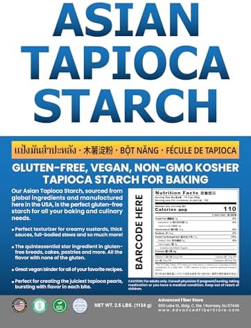 Tapioca Flour for Baking - Tapioca Starch Powder 2.5 lb Resealable Poly Bag - Non-GMO, Gluten Free, Vegan, Kosher, Plant Based, Cooking & Boba Pearls - Ideal for Thickening and Cooking Uses