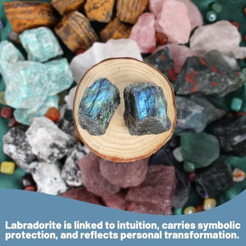 1.1lb Bulk Raw Labradorite Rough Crystal-Natural Labradorite Raw Stones Crystal for Tumbling, Cabbing, Fountain Rocks, Decoration, Polishing, Wire Wrapping, Wicca & Reiki Crystal Healing