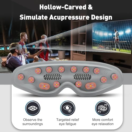 DREAMSOME Eye Massager with Heat and Vibration, Eye Mask with Acupressure and Vision Window, Rechargeable Eye Care Device with Bluetooth Music for Relaxation