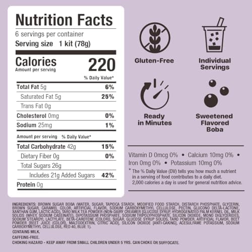 YULU FOODS Instant Bubble Pearls for Taro Milk Tea with Brown Sugar Flavor – 6 Servings