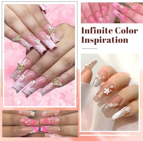 3D Flower Nail Charms, 2 Boxes 3D Acrylic Flower Nail Art Charms and Gems White Pink Mixed Cherry Blossom Spring Rhinestones Acrylic Nail Supplies with Pearls Manicure DIY Nail Decorations