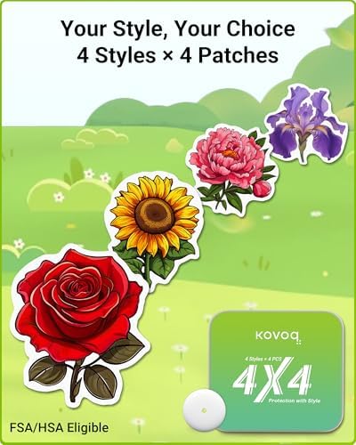 Floral Shaped Libre 3 & Plus Sensor Protective Covers, 16 Pack Kovoq FiguraGuard Freestyle Libre 3 Adhesive Patches with Hardshell, Reduce Compression Lows Shockproof Sweatproof Up to 14 Days(Floral)