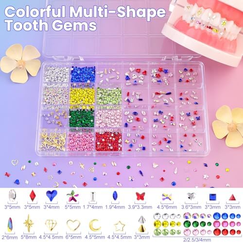 DAZZLEBRITE Tooth Gem Kit, 24 Grids Bedazzling Gems Kit, Beginners Starter Crystals Teeth Gem Jewelry for Women Men with Pickup Tools