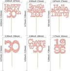 Ephlyn 30Pcs Happy 30th Birthday Cupcake Toppers Glitter Thirty Straight Outta 1996 Cupcake Picks Cheers to 30 Years Cake Decorations for Happy 30th Birthday Anniversary Party Supplies Rose Gold