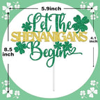 Let the Shenanigans Begin Cake Topper, Happy St.Patrick's Day Cake Decor, Shamrock Four Leaf Clover Deocrations, Welcome Irish Housewarming Party Decorations Supplies