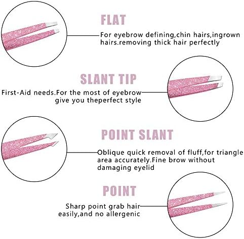 Eyebrow Tweezer Set, 4 Pcs Professional Stainless Steel Tweezers for Women, Precision Tweezer for Facial Hair, Splinter and Ingrown Hair Removal（Rose Gold）